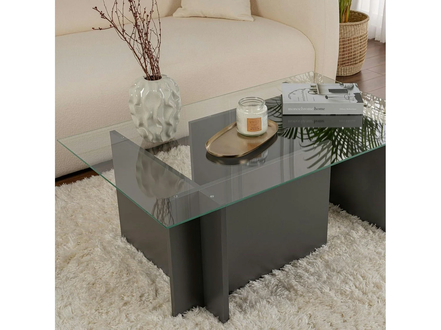 Table basse verre déstructurée – anthracite, H. 40 cm SALTA
