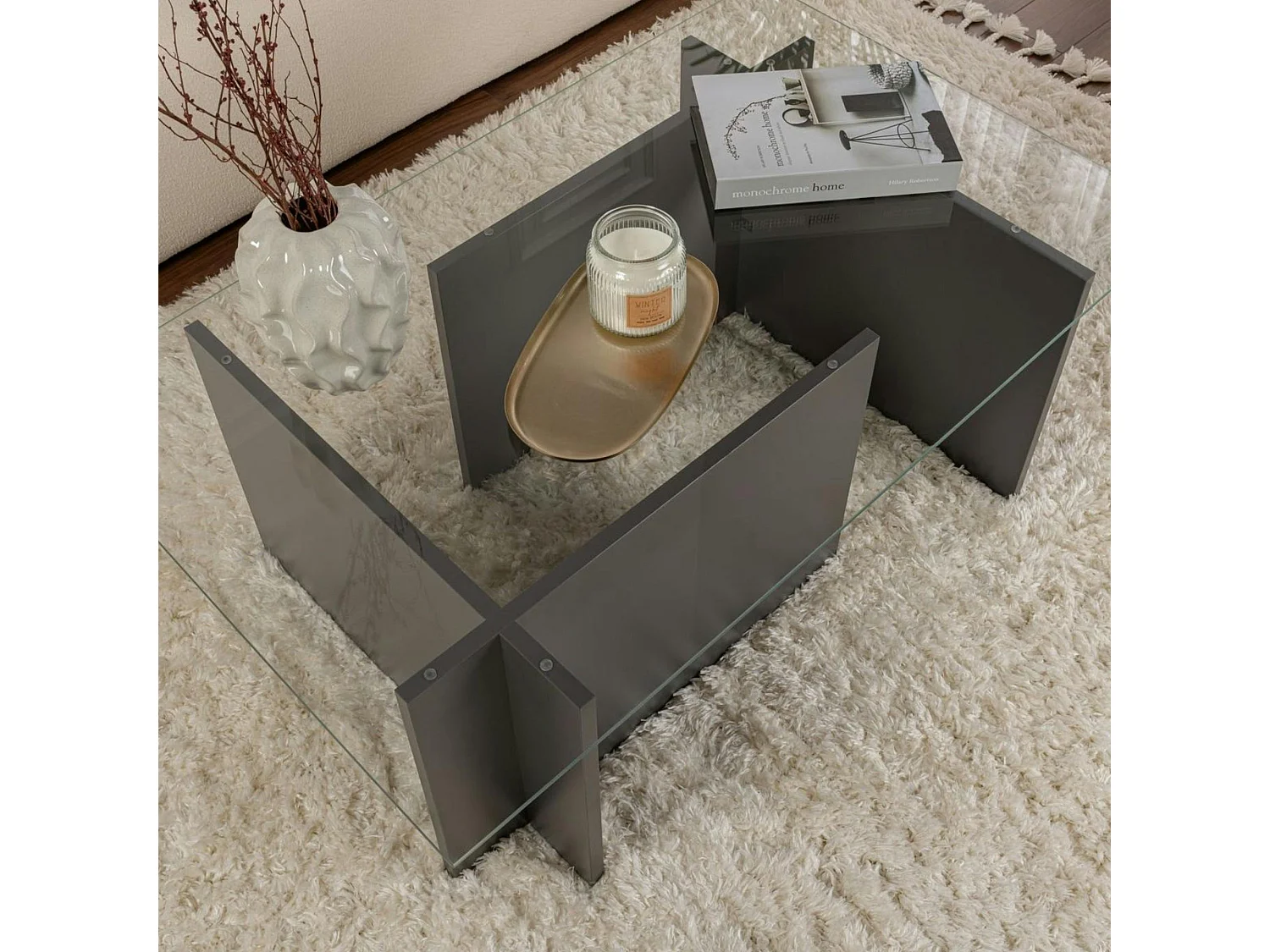 Table basse verre déstructurée – anthracite, H. 40 cm SALTA