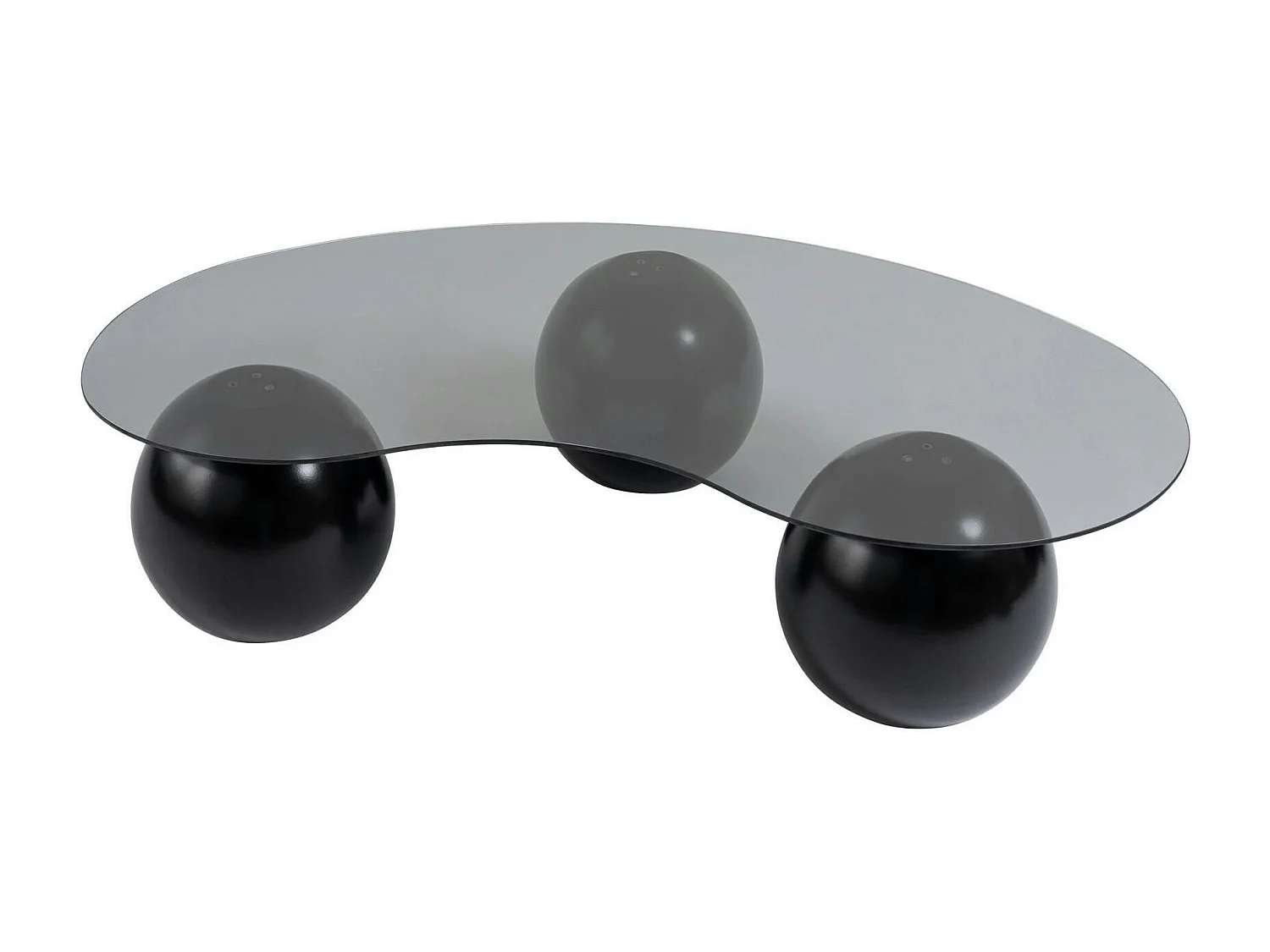 Table basse verre fumé design - 3 pieds boules noirs KOCHI