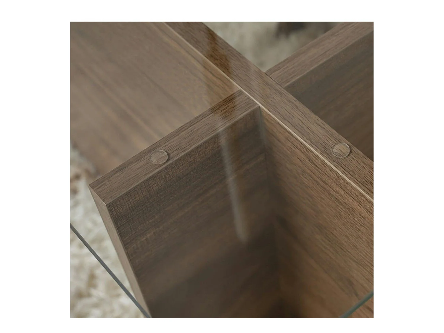 Table basse verre déstructurée – effet bois noyer, H.40 cm SALTA