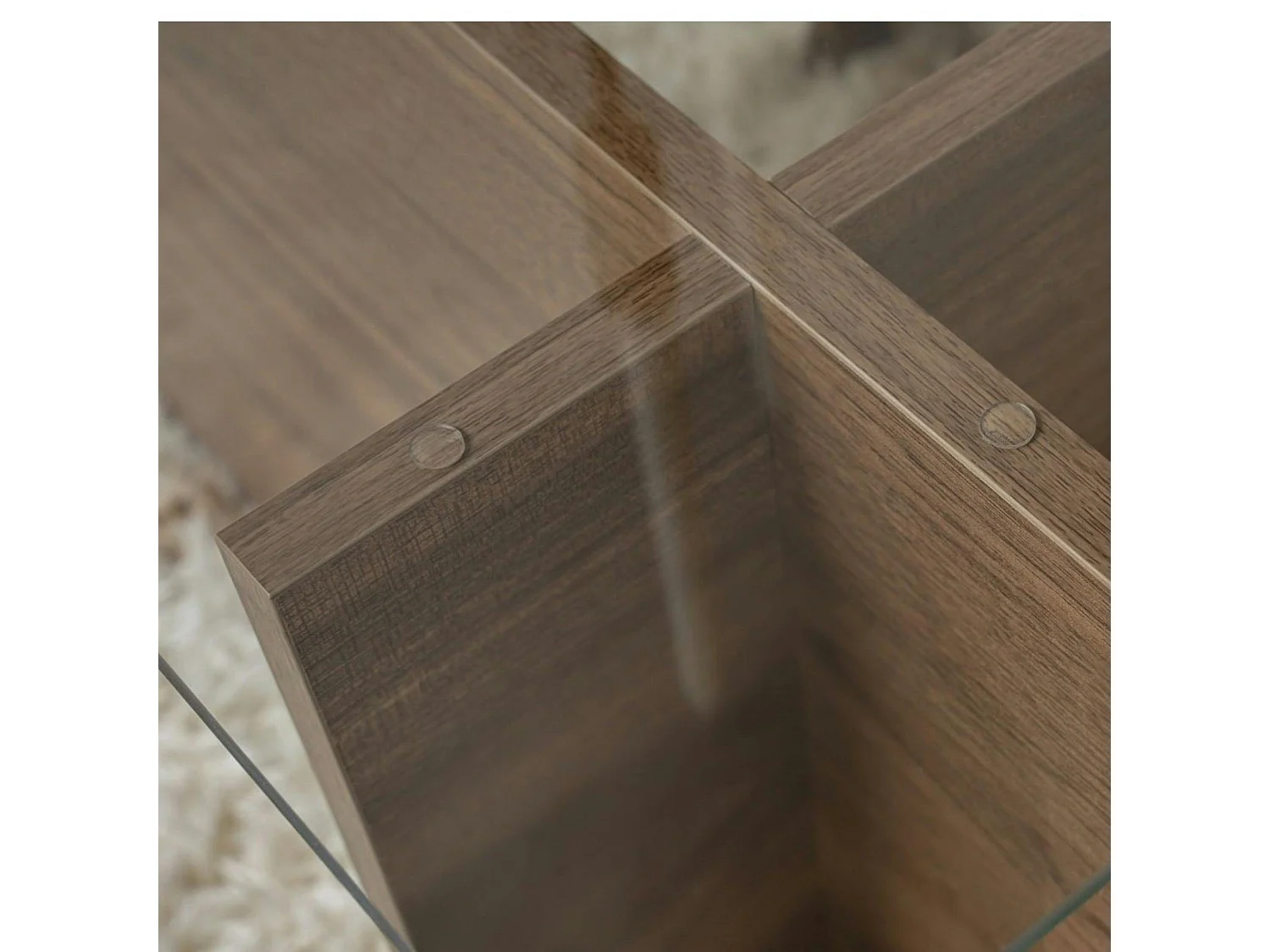 Table basse verre déstructurée – effet bois noyer, H.40 cm SALTA