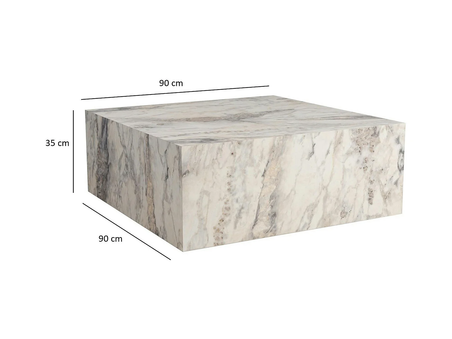 Table basse carrée design effet marbre blanc MARFA