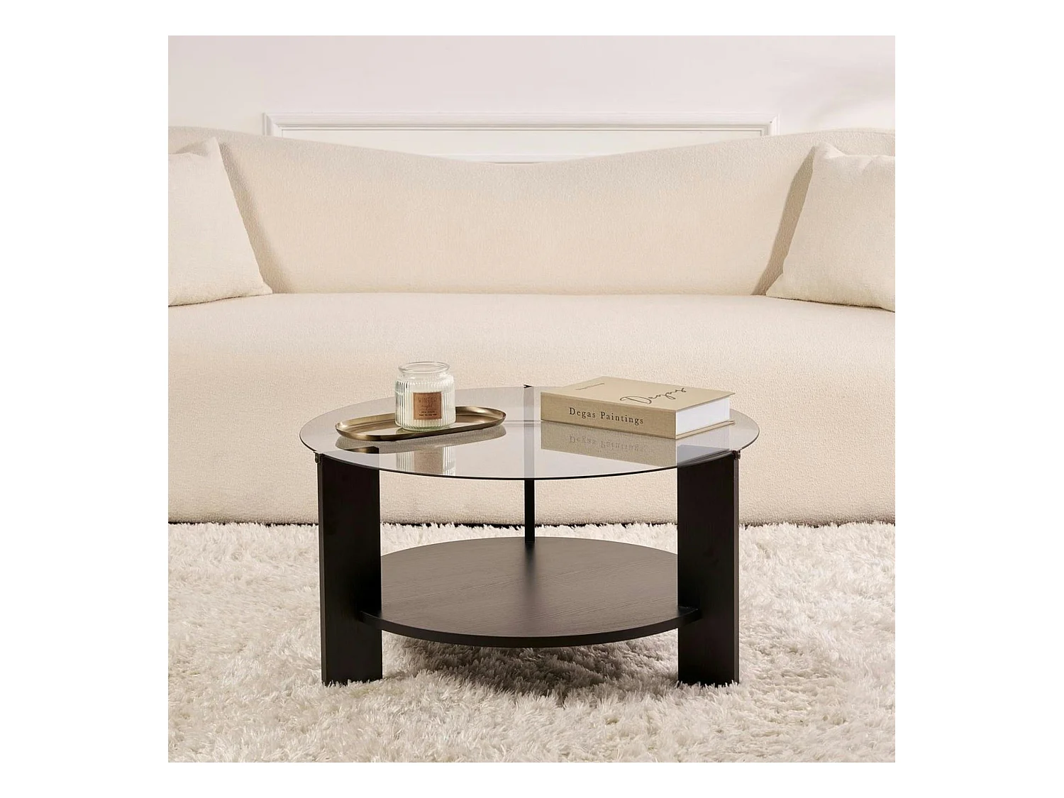 Table basse verre fumé double plateau - effet bois noir SALTA