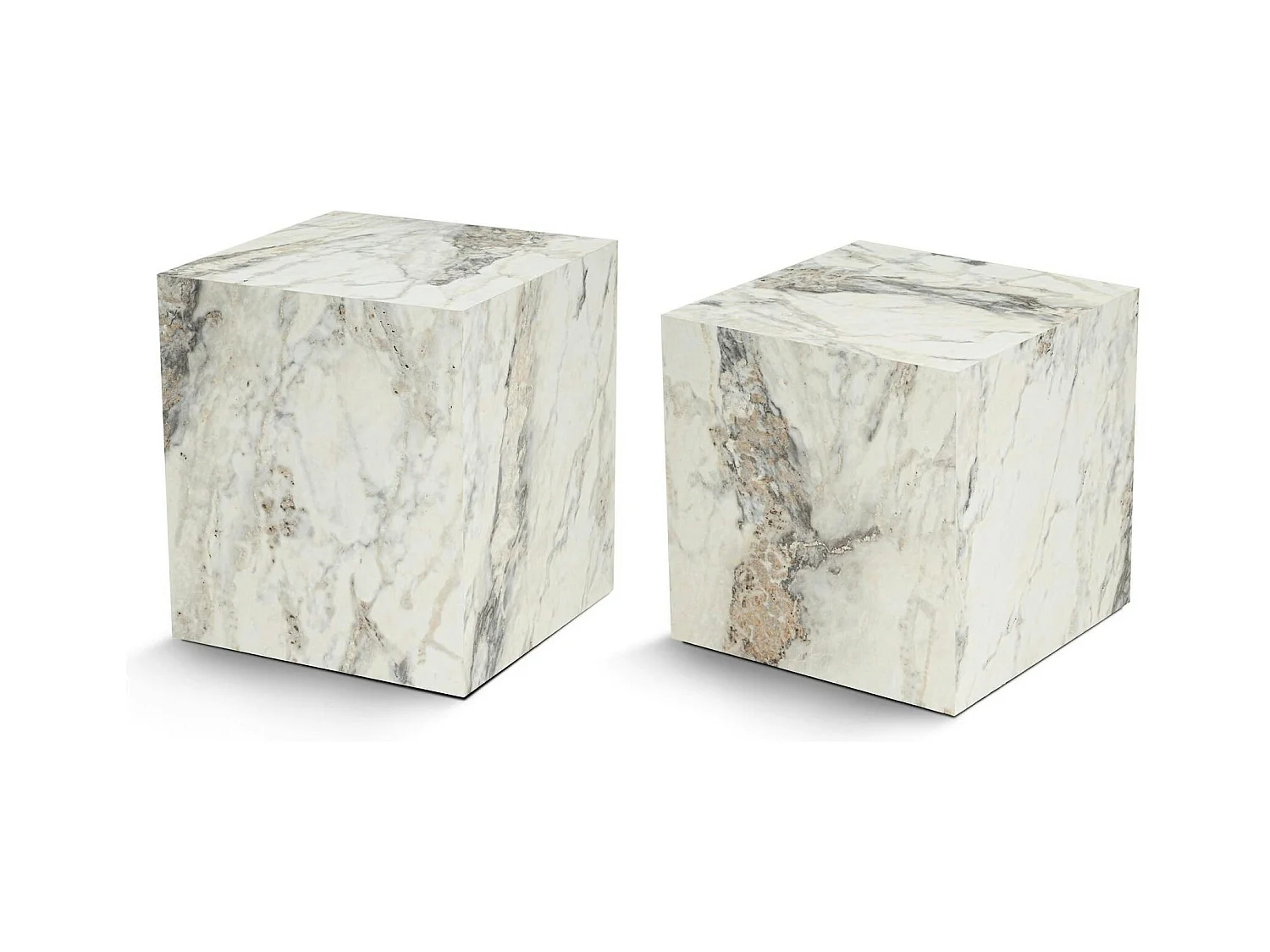 Table basse cube effet marbre blanc - style design (2 pièces) MARFA