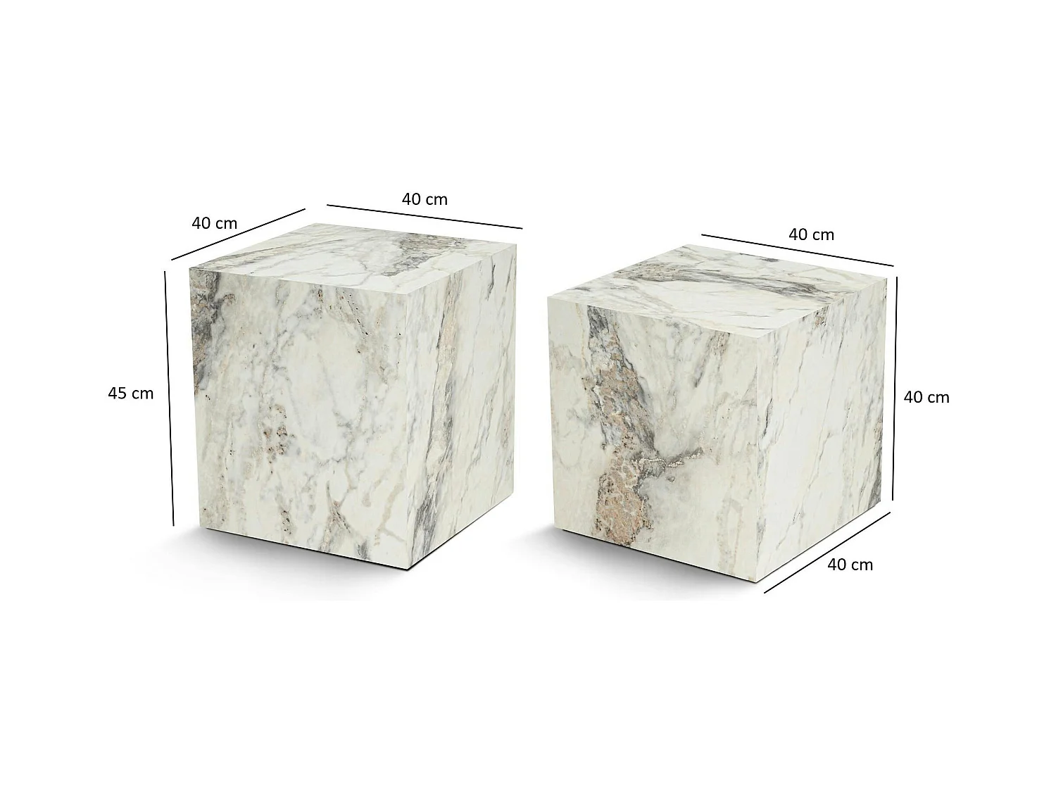 Table basse cube effet marbre blanc - style design (2 pièces) MARFA