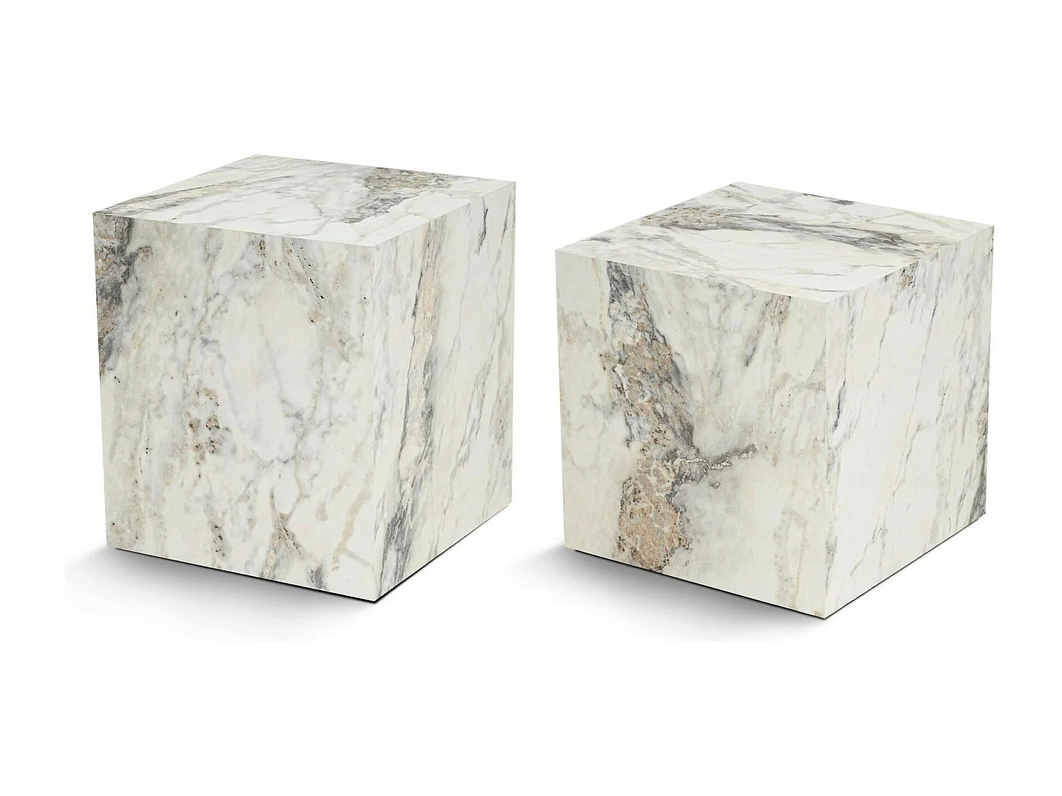 Table basse cube effet marbre blanc - style design (2 pièces) MARFA