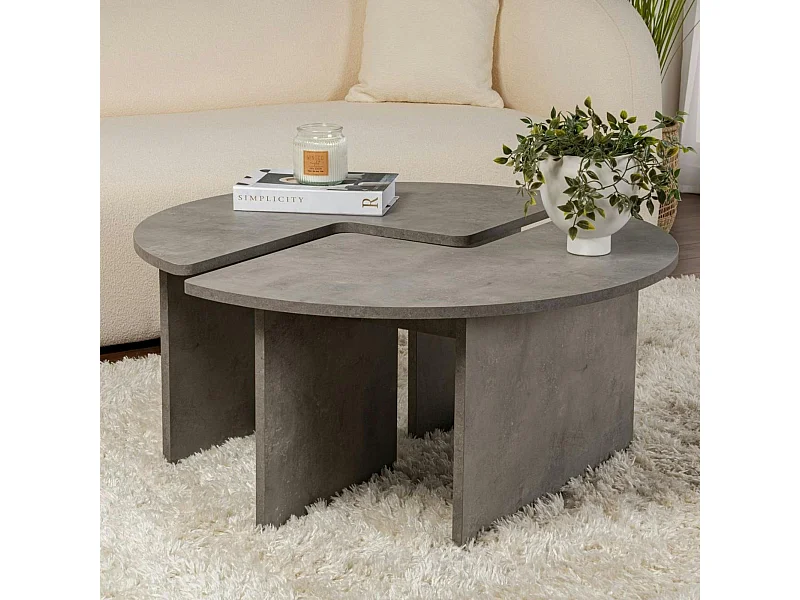 Table basse ronde effet béton – design puzzle MARFA