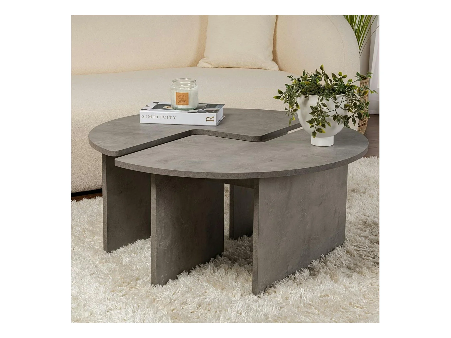Table basse ronde effet béton – design puzzle MARFA