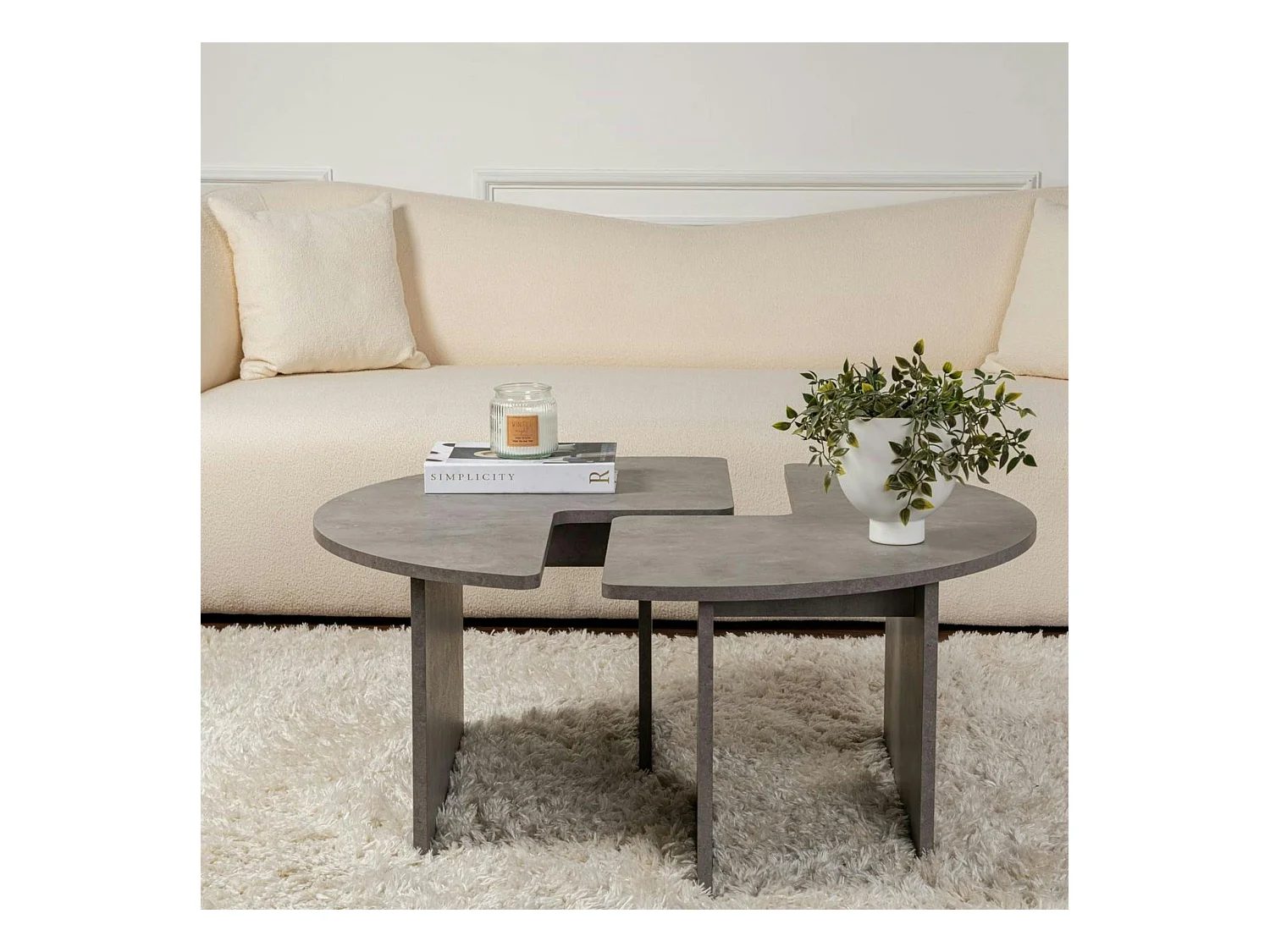 Table basse ronde effet béton – design puzzle MARFA