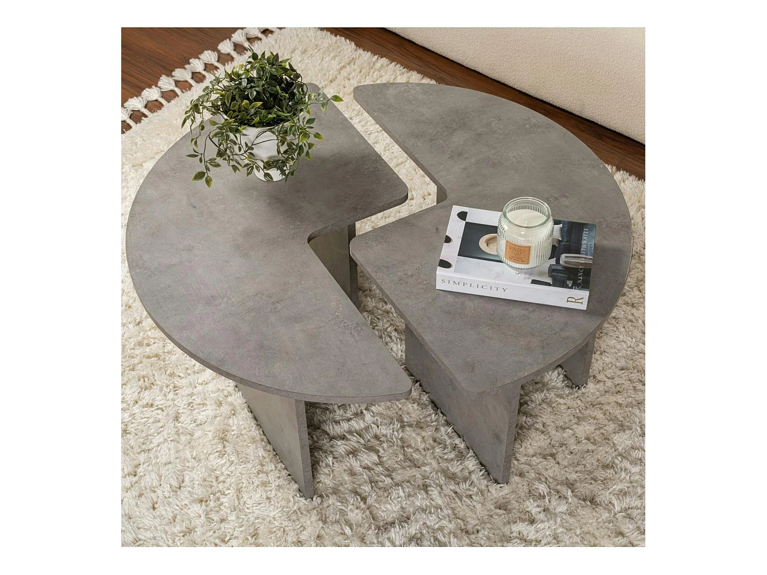 Table basse ronde effet béton – design puzzle MARFA