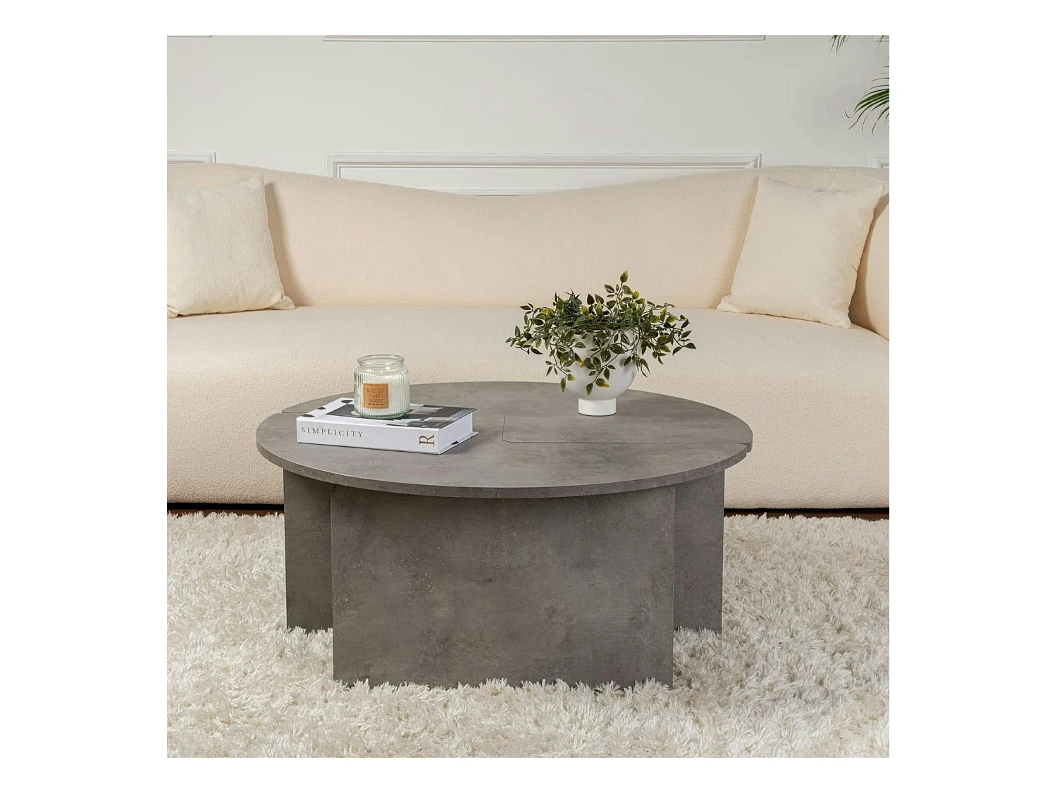 Table basse ronde effet béton – design puzzle MARFA