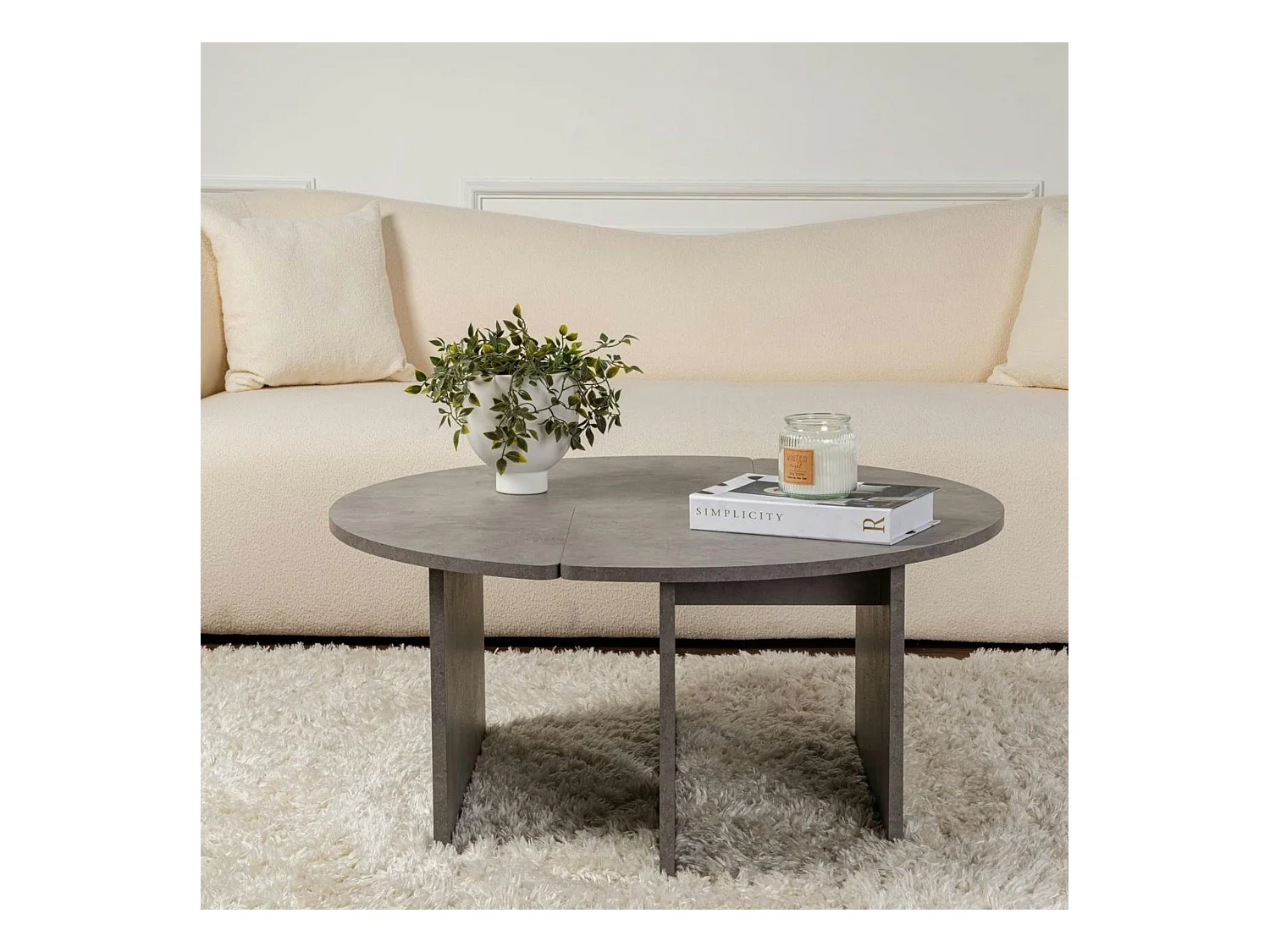 Table basse ronde effet béton – design puzzle MARFA