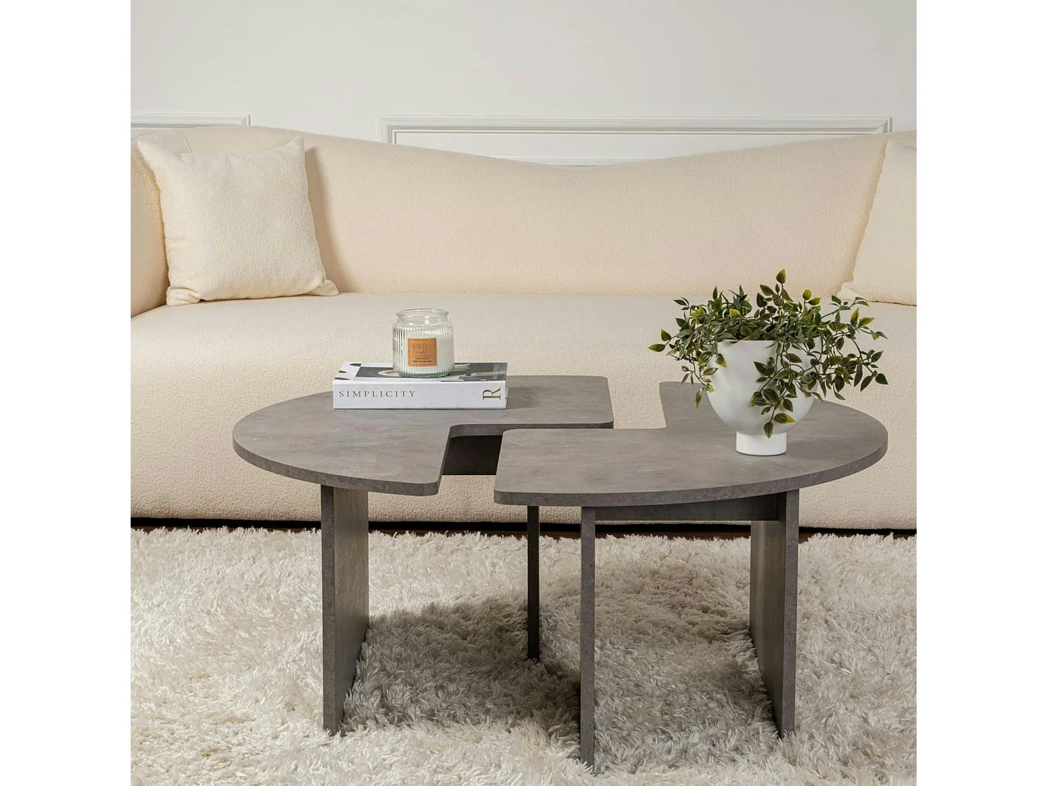 Table basse ronde effet béton – design puzzle MARFA