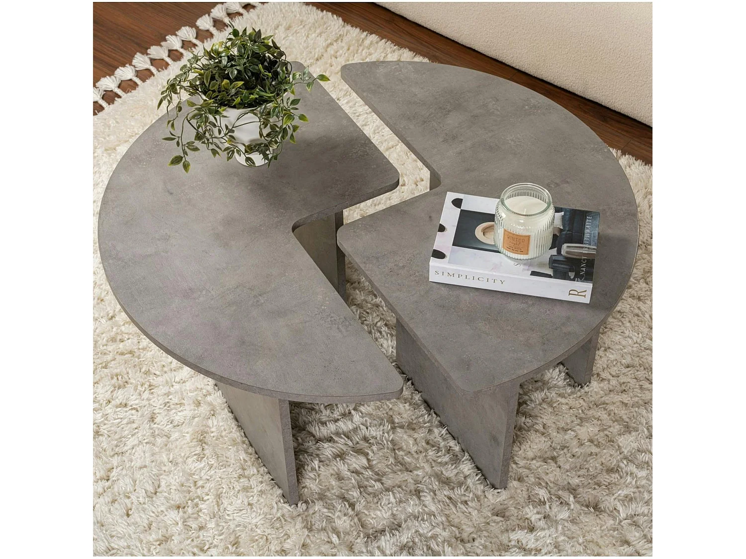 Table basse ronde effet béton – design puzzle MARFA