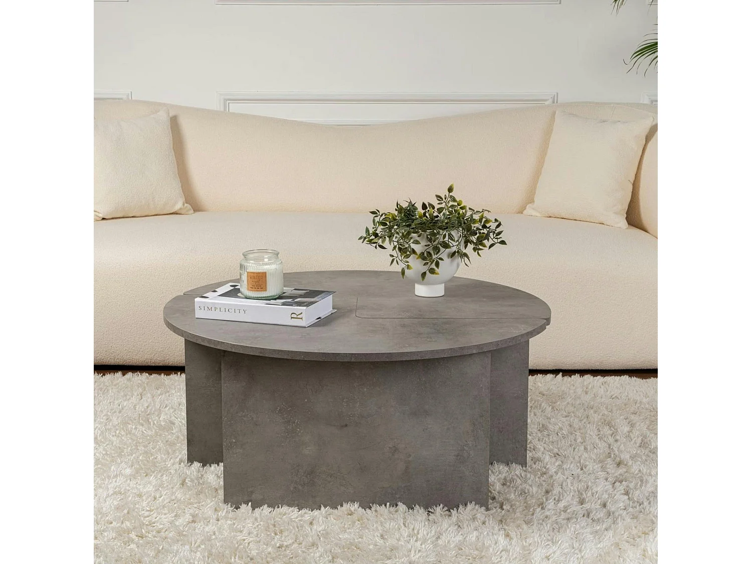 Table basse ronde effet béton – design puzzle MARFA