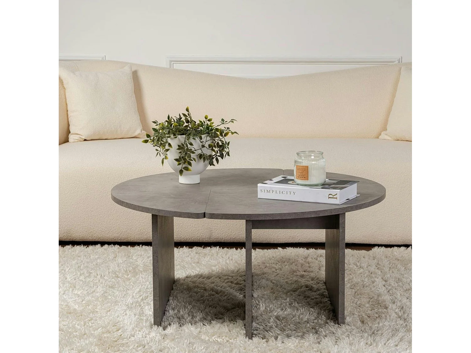 Table basse ronde effet béton – design puzzle MARFA