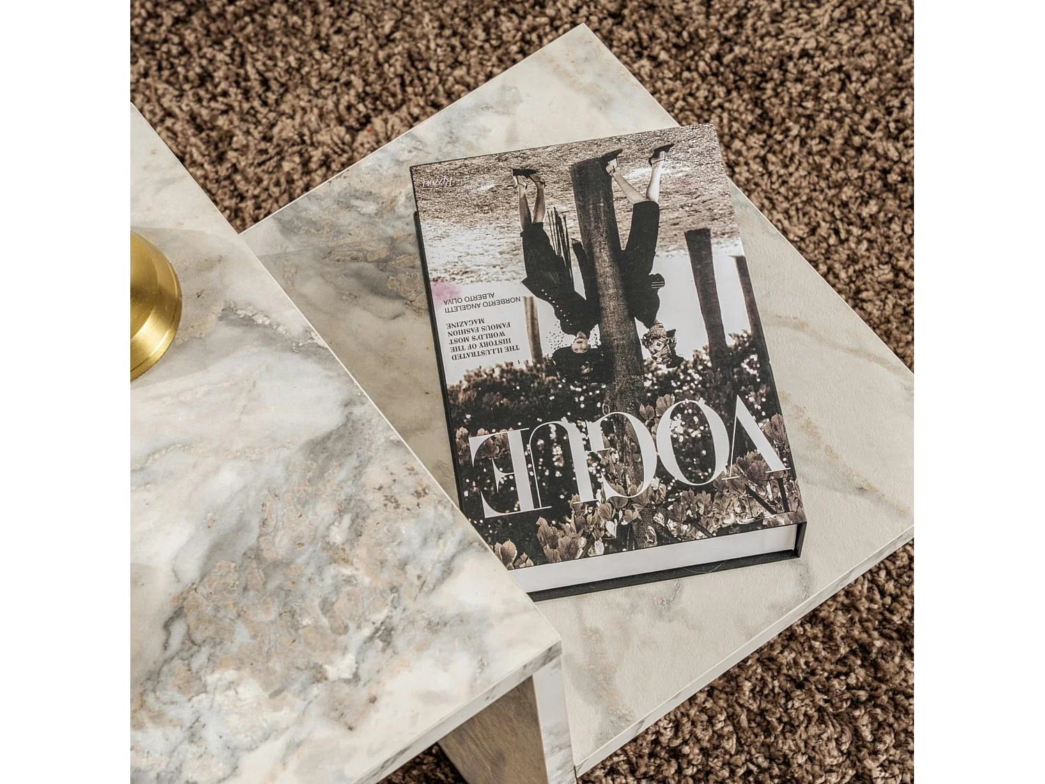 Table basse moderne effet marbre blanc - 2 niveaux MARFA