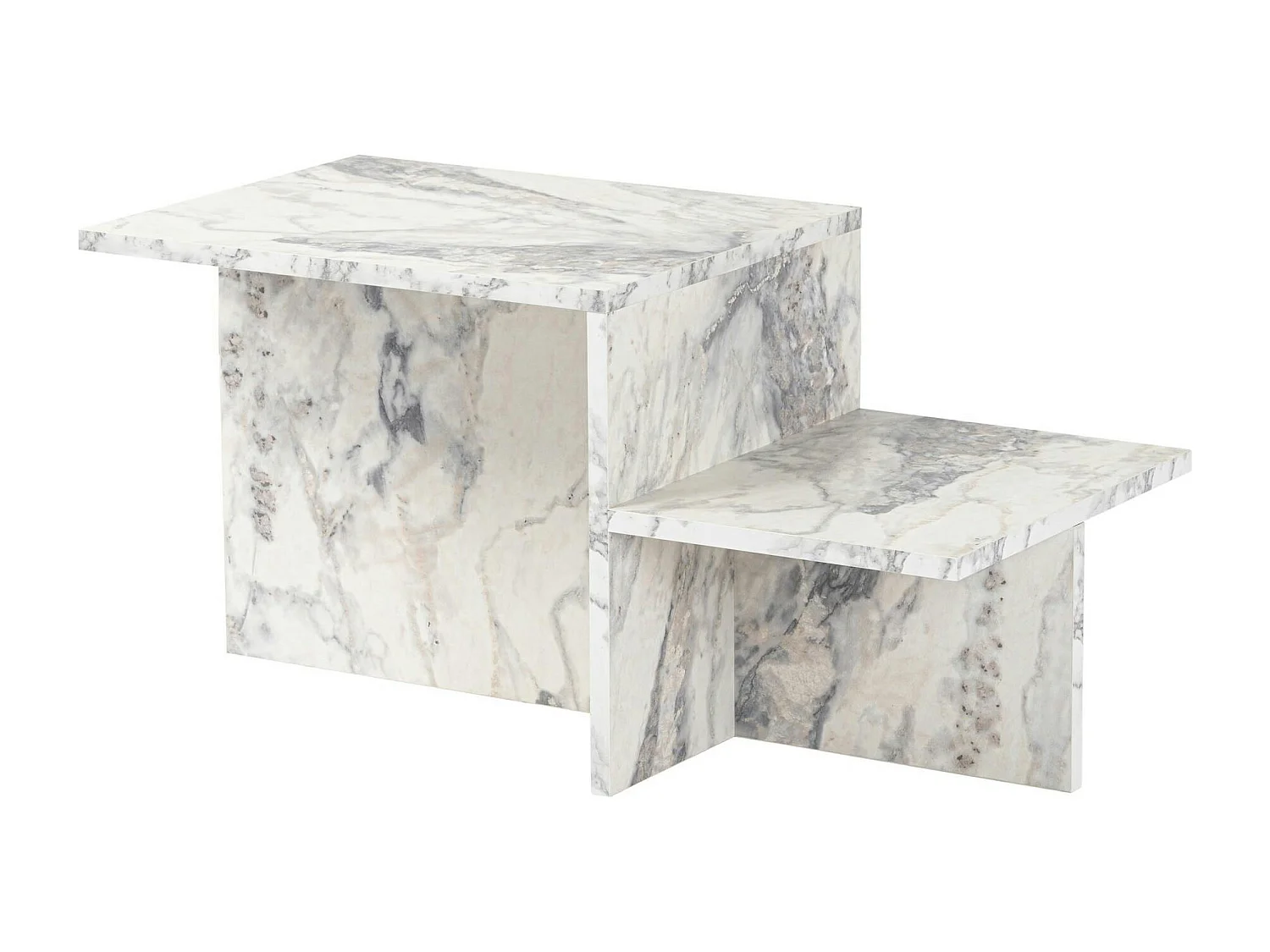 Table basse moderne effet marbre blanc - 2 niveaux MARFA