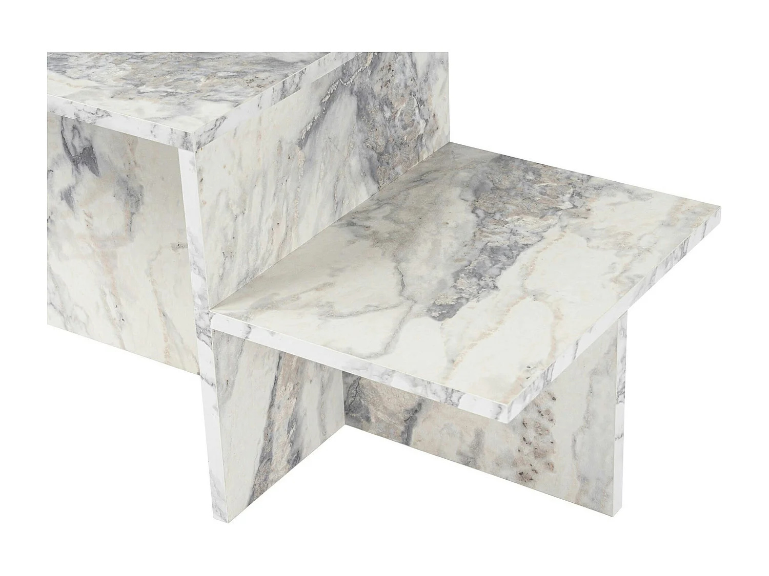 Table basse moderne effet marbre blanc - 2 niveaux MARFA