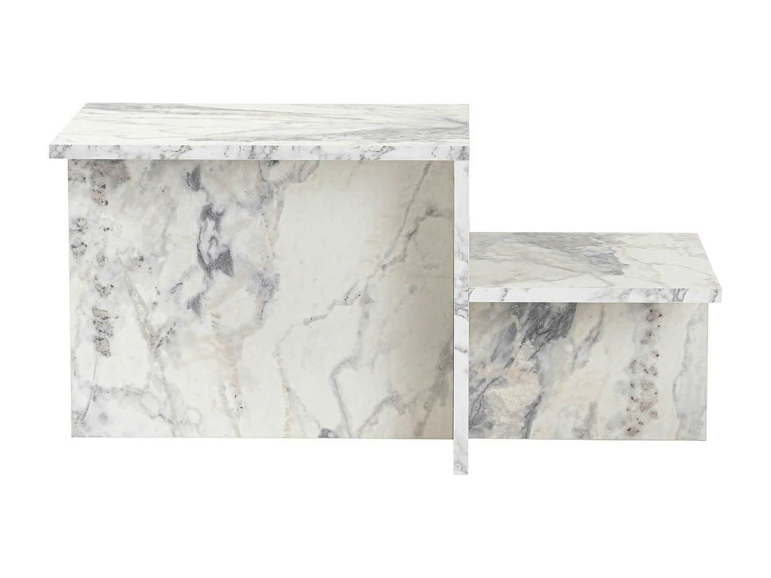 Table basse moderne effet marbre blanc - 2 niveaux MARFA