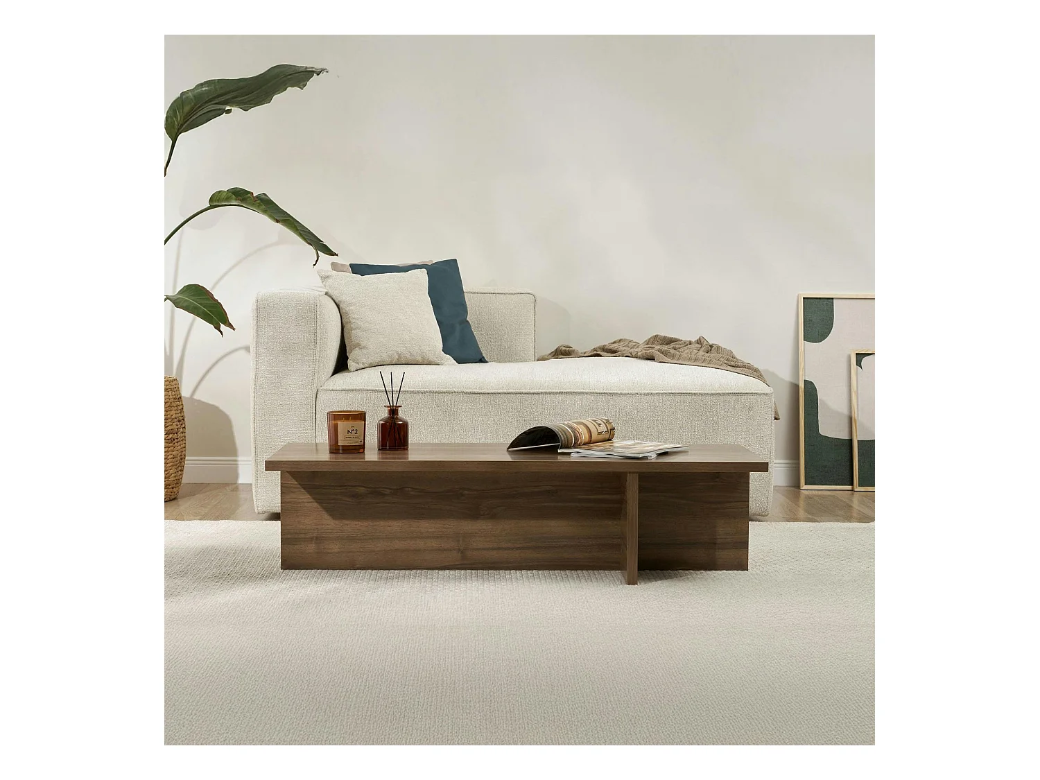 Table basse moderne minimaliste - effet bois de noyer MARFA