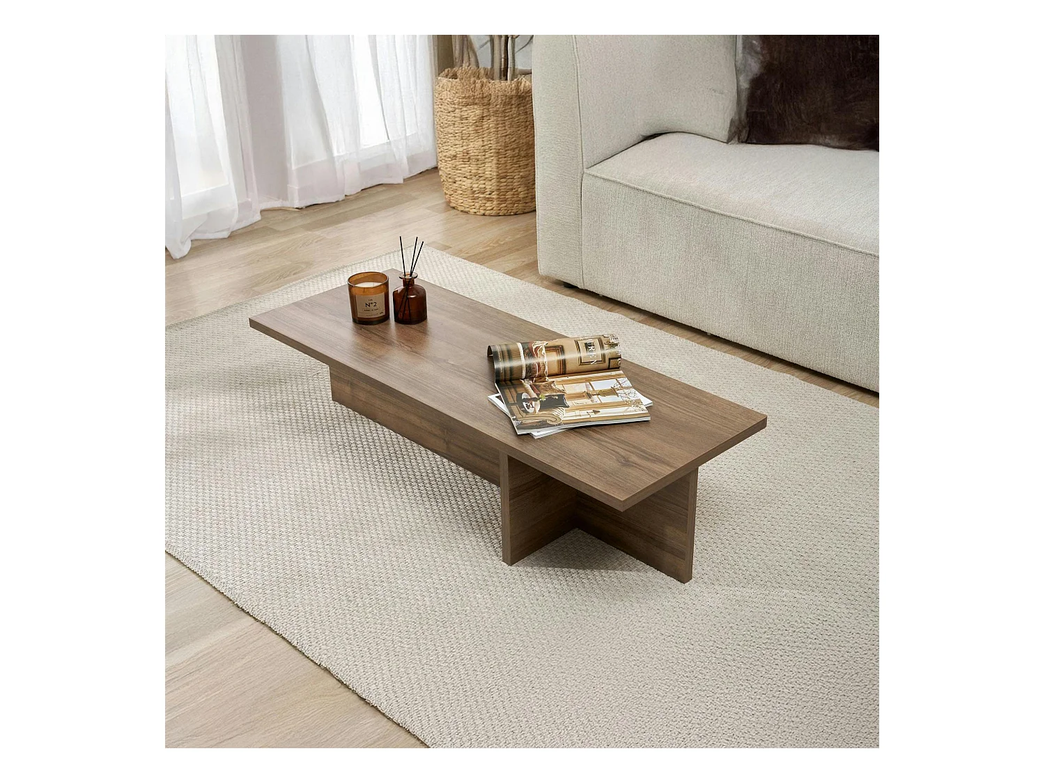 Table basse moderne minimaliste - effet bois de noyer MARFA