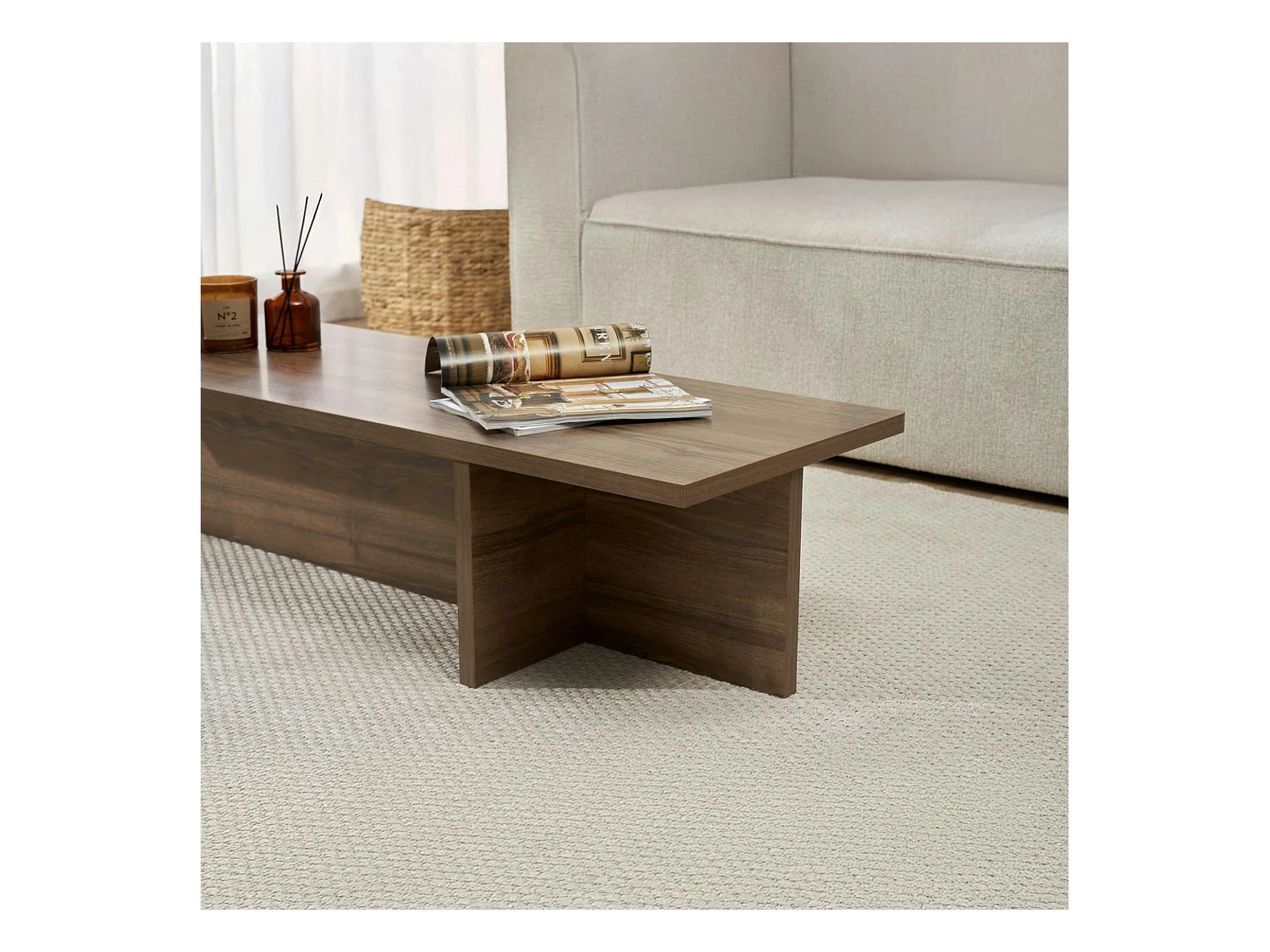 Table basse moderne minimaliste - effet bois de noyer MARFA