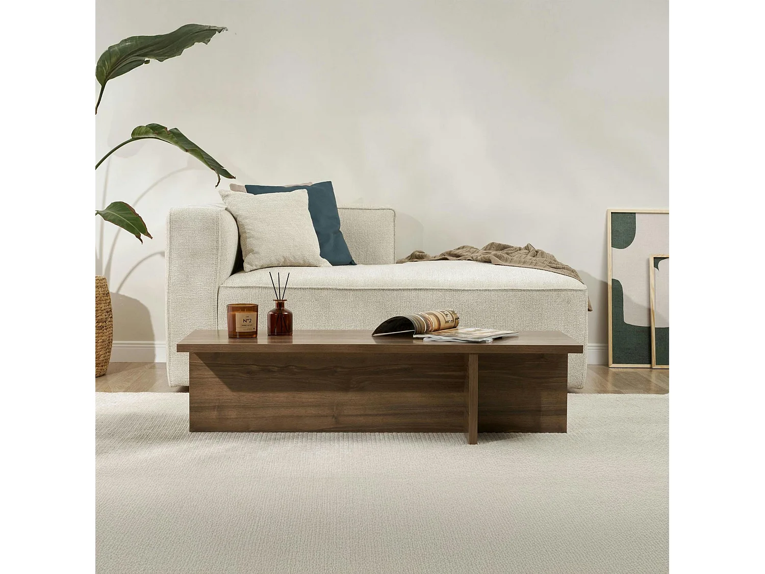 Table basse moderne minimaliste - effet bois de noyer MARFA