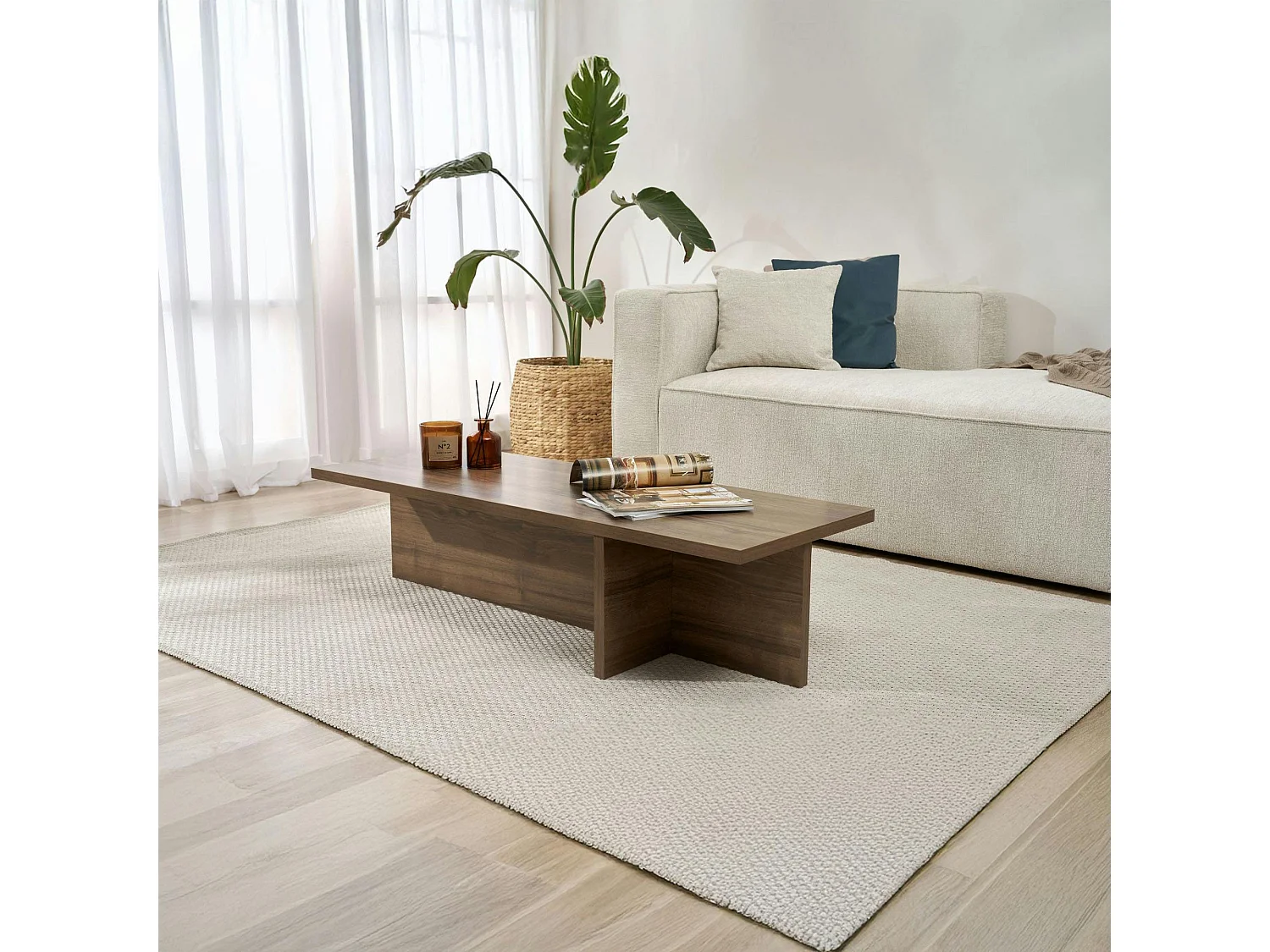 Table basse moderne minimaliste - effet bois de noyer MARFA