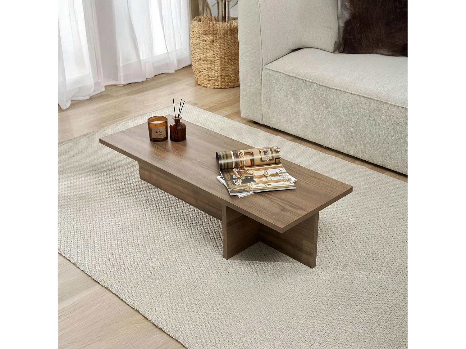 Table basse moderne minimaliste - effet bois de noyer MARFA