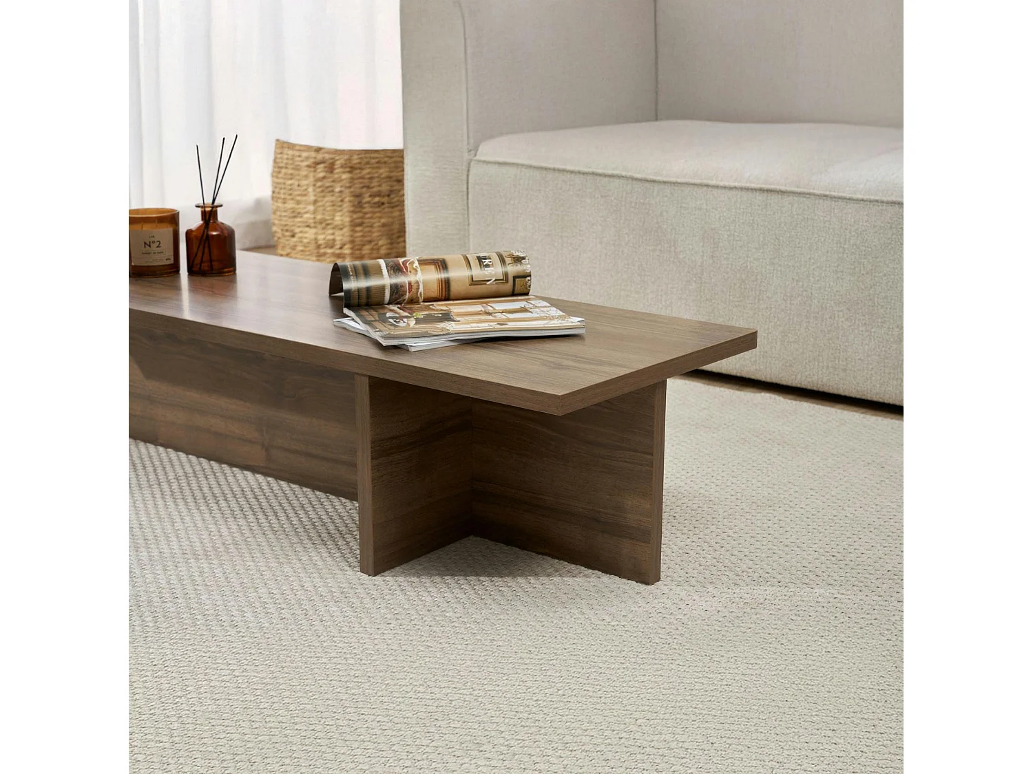 Table basse moderne minimaliste - effet bois de noyer MARFA