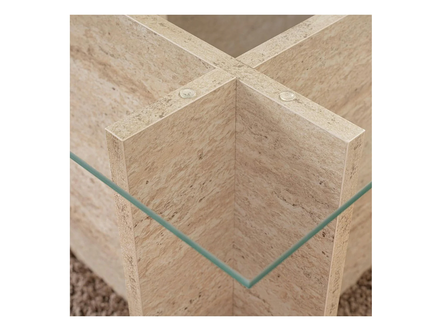 Table basse verre déstructurée – effet travertin, H.40 cm SALTA