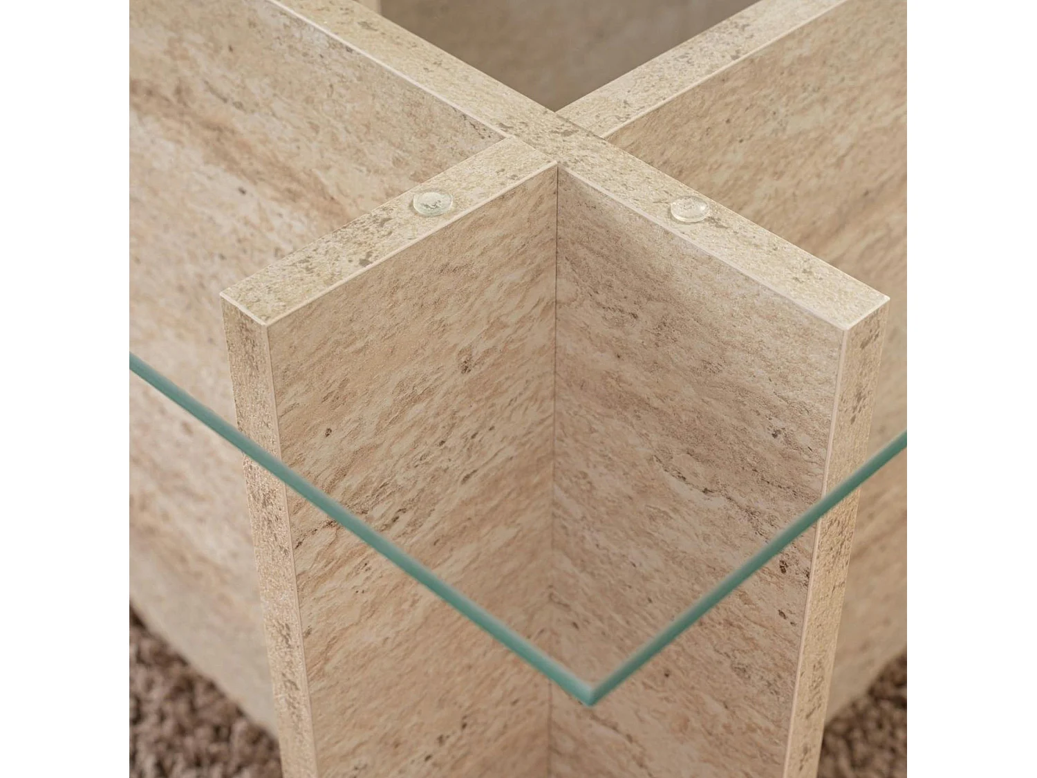 Table basse verre déstructurée – effet travertin, H.40 cm SALTA