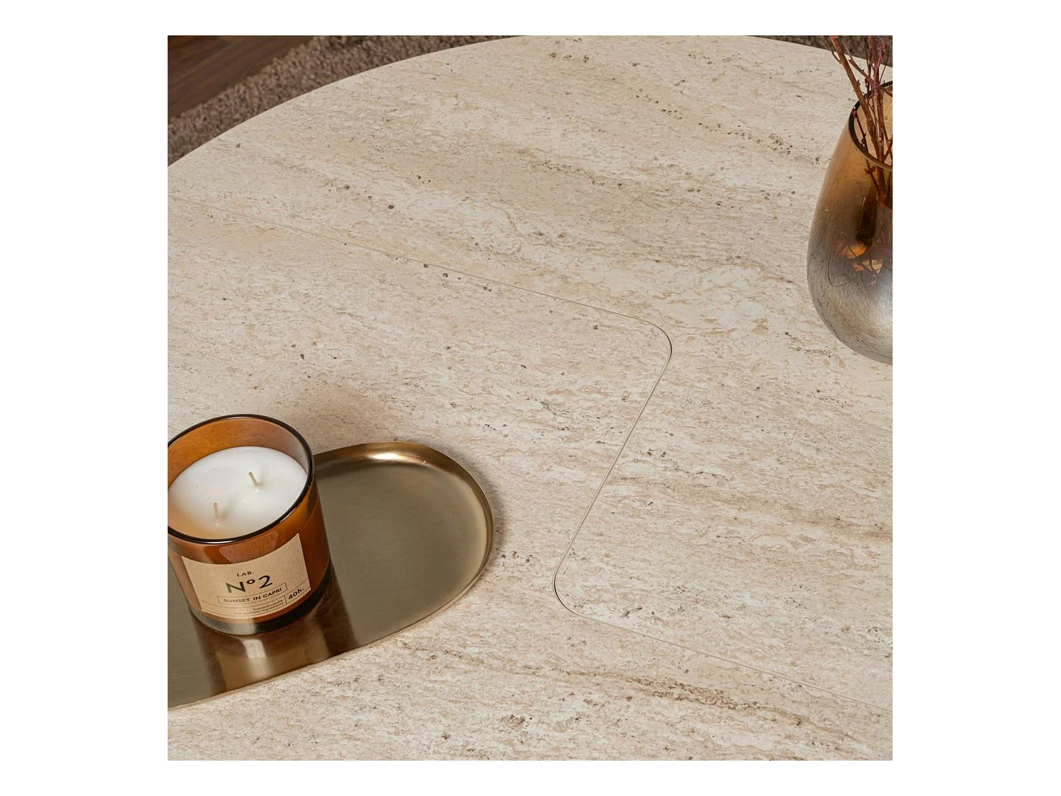 Table basse ronde effet travertin - design puzzle MARFA