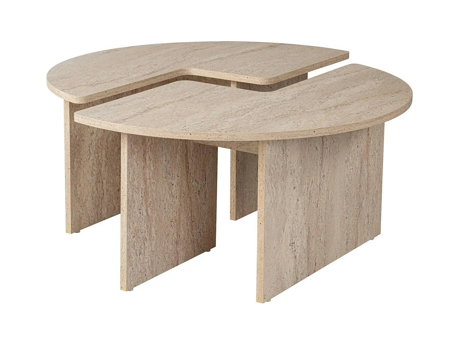 Table basse ronde effet travertin - design puzzle MARFA