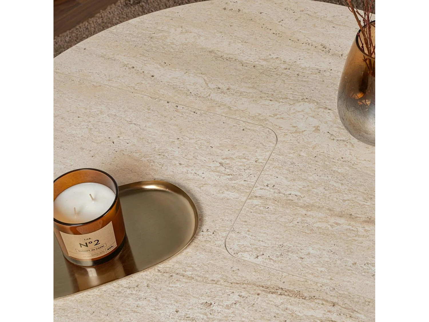 Table basse ronde effet travertin - design puzzle MARFA