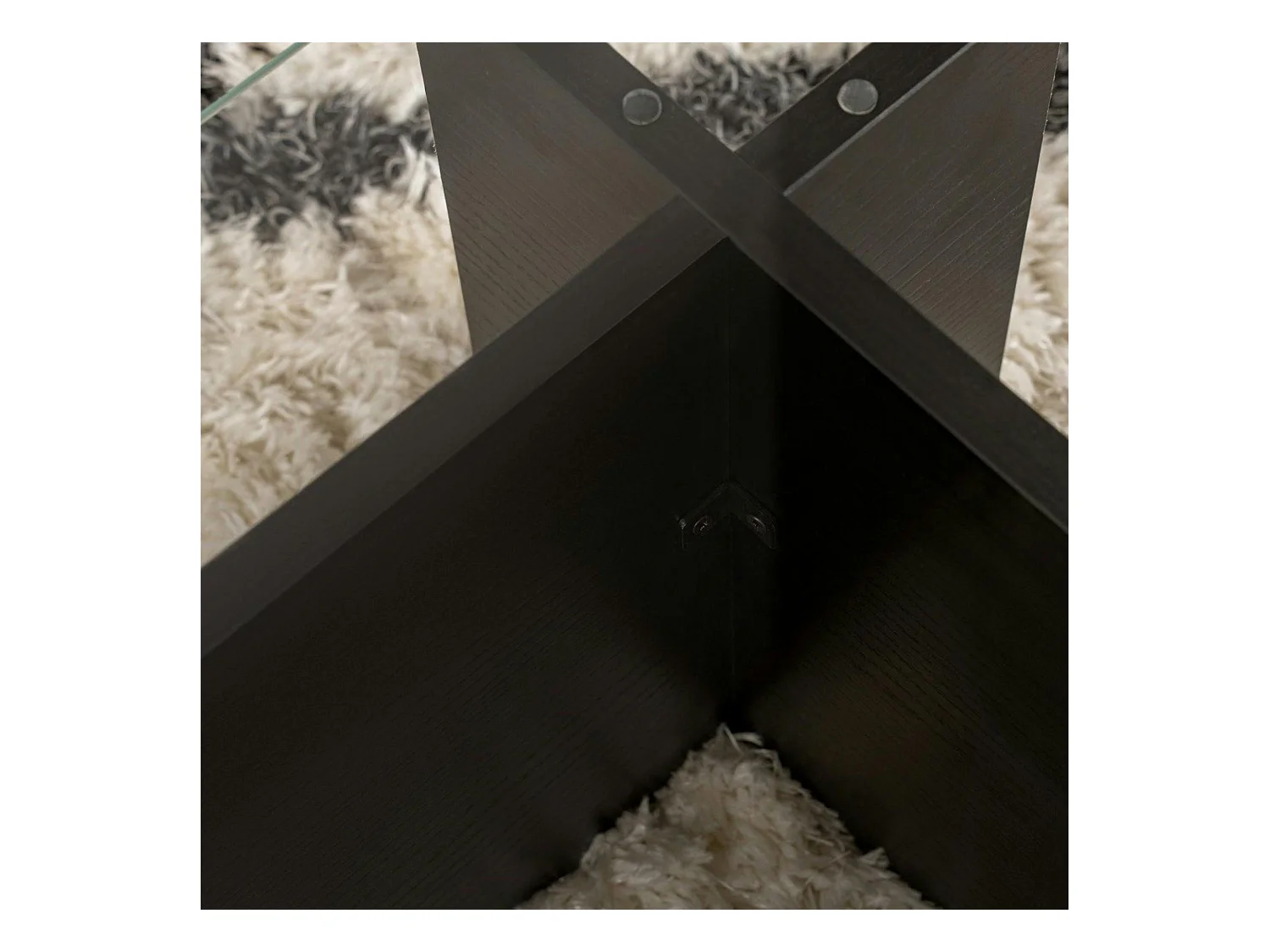 Table basse verre déstructurée – base effet bois noir SALTA