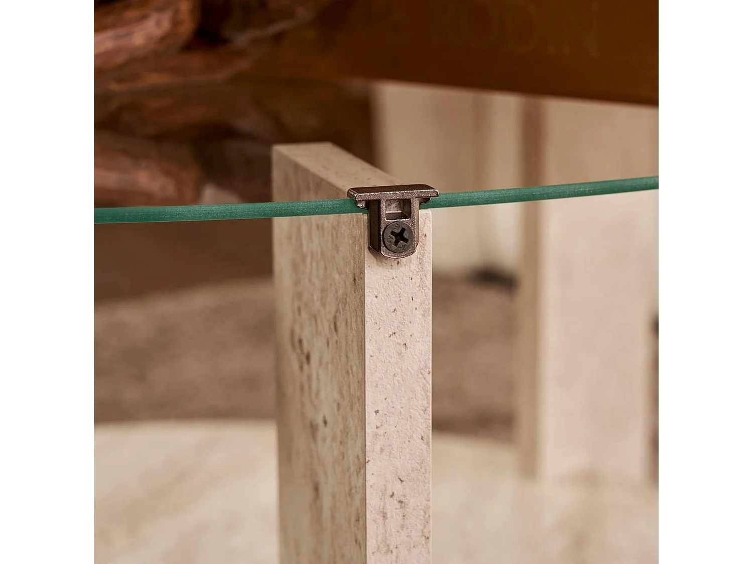 Table basse verre double plateau - effet travertin SALTA