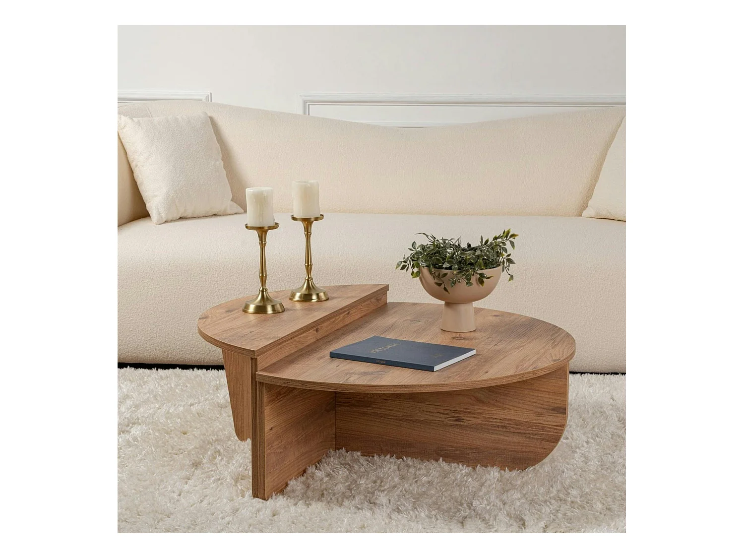 Table basse moderne effet bois de pin - 2 hauteurs MARFA