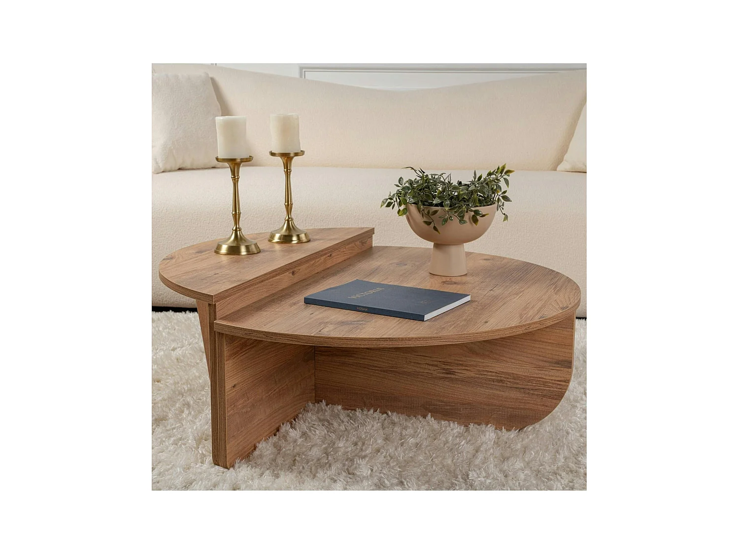 Table basse moderne effet bois de pin - 2 hauteurs MARFA