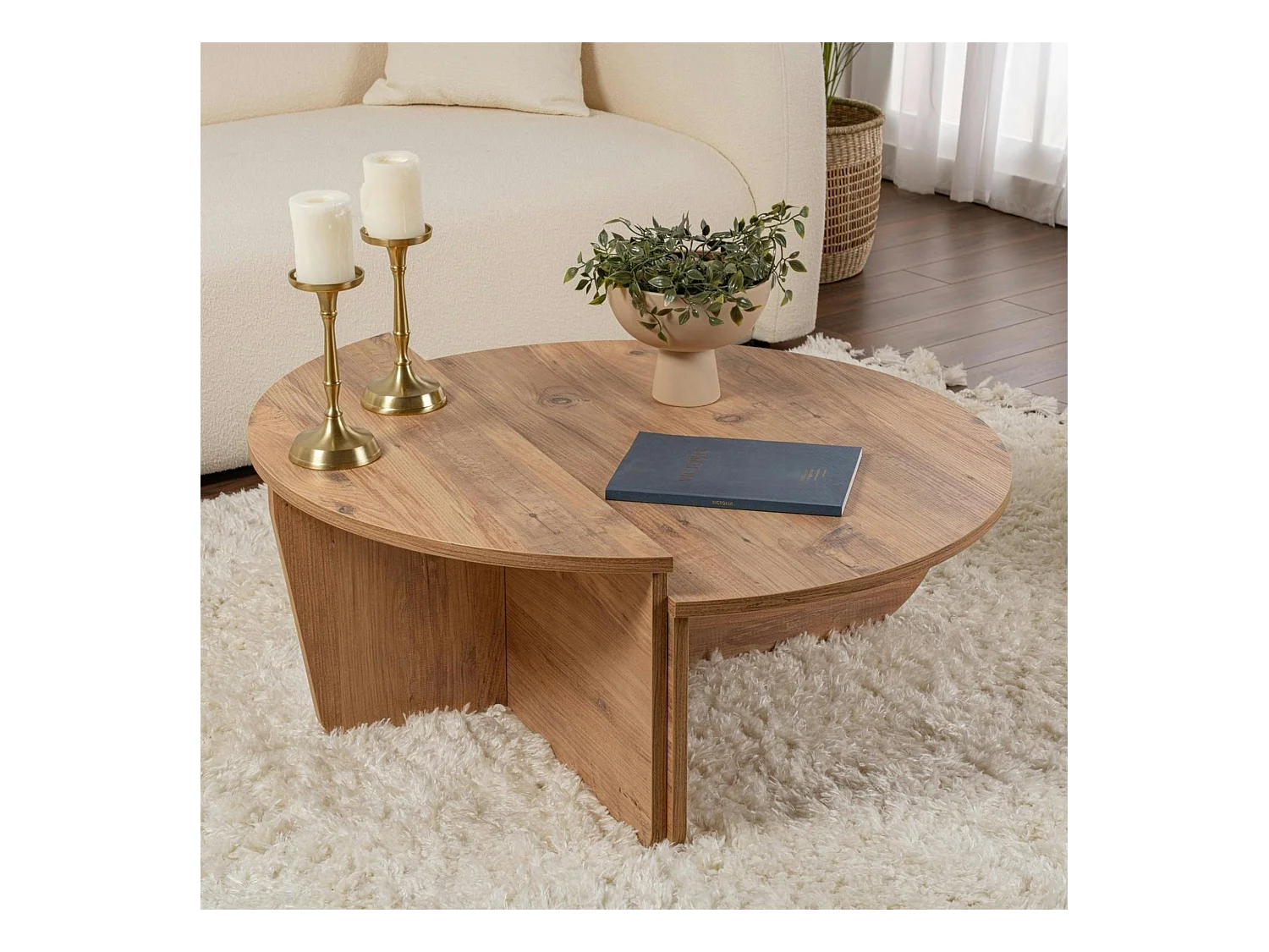Table basse moderne effet bois de pin - 2 hauteurs MARFA