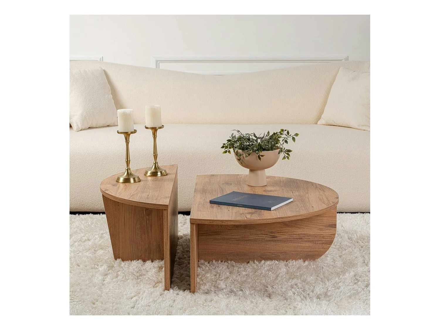 Table basse moderne effet bois de pin - 2 hauteurs MARFA