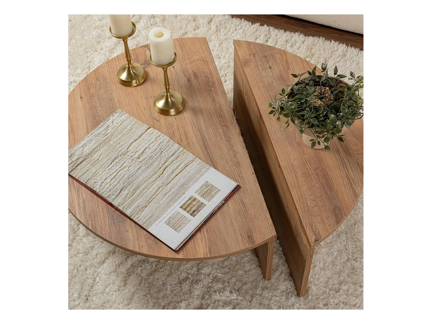 Table basse moderne effet bois de pin - 2 hauteurs MARFA