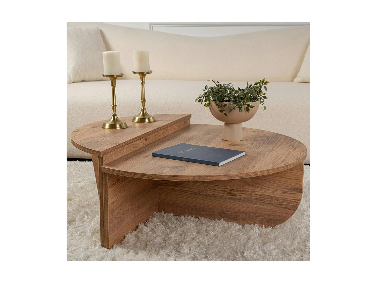 Table basse moderne effet bois de pin - 2 hauteurs MARFA