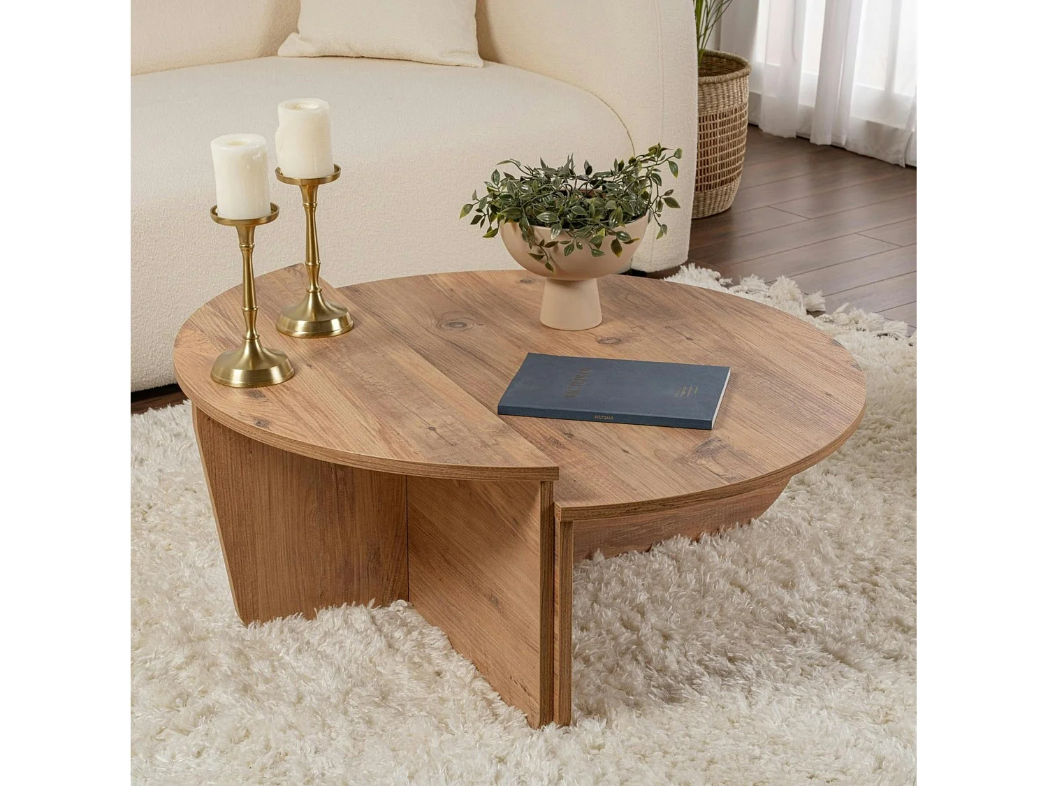 Table basse moderne effet bois de pin - 2 hauteurs MARFA