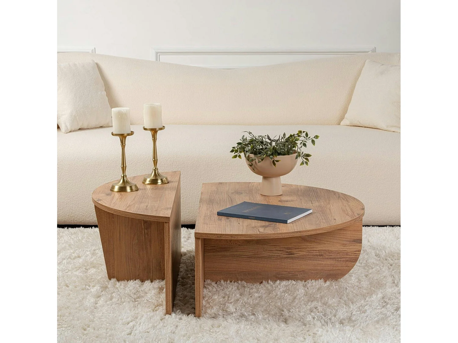 Table basse moderne effet bois de pin - 2 hauteurs MARFA