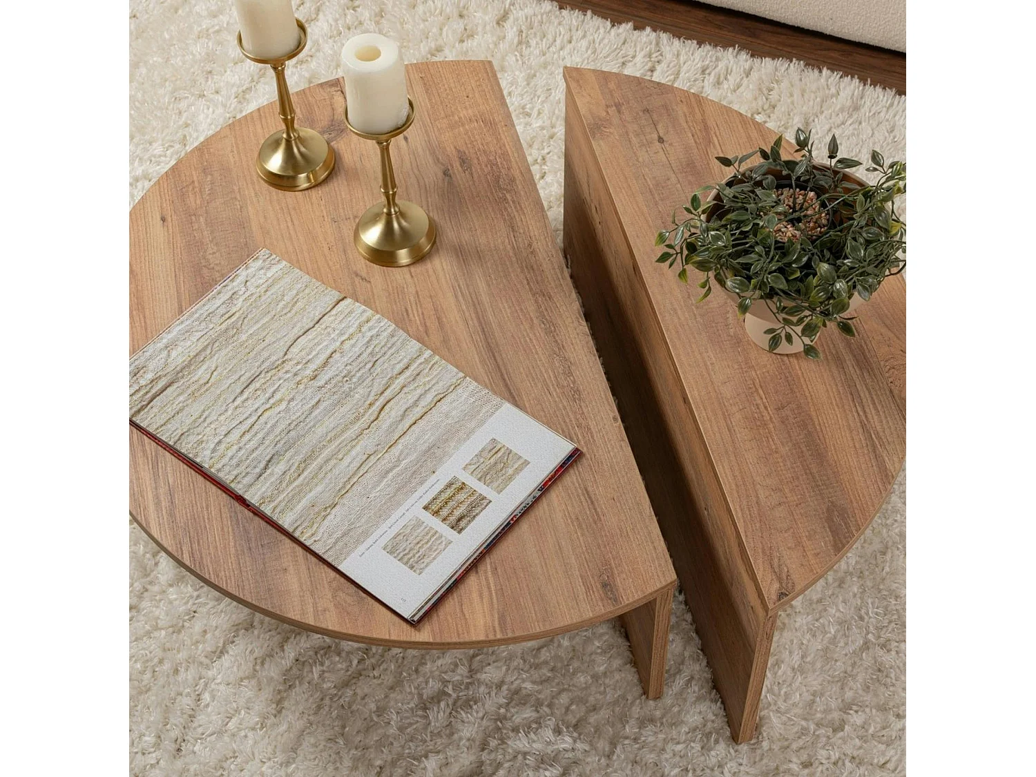 Table basse moderne effet bois de pin - 2 hauteurs MARFA