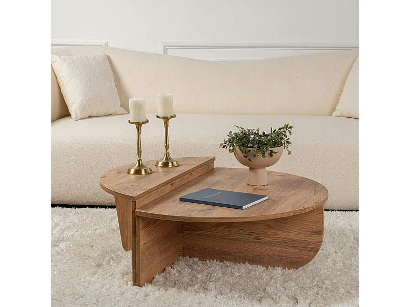 Table basse moderne effet bois de pin - 2 hauteurs MARFA