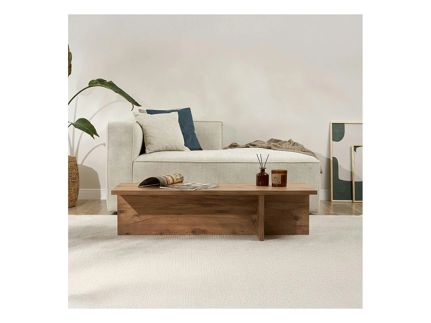 Table basse moderne minimaliste - effet bois de pin MARFA