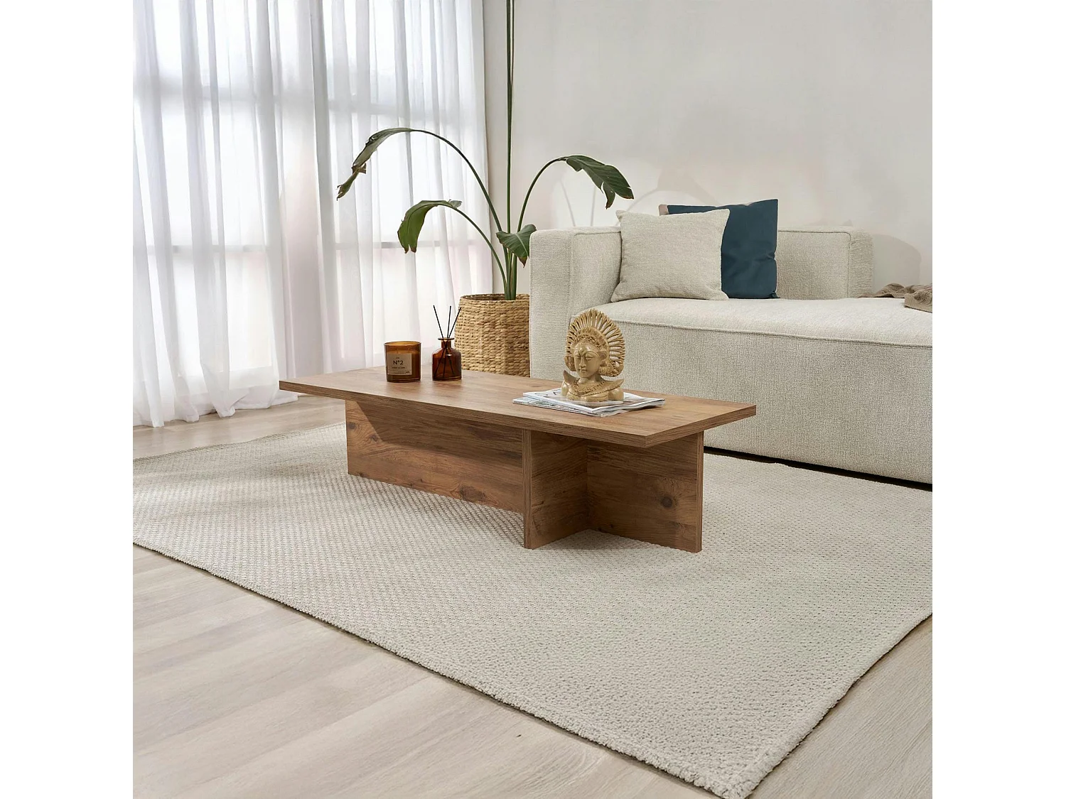 Table basse moderne minimaliste - effet bois de pin MARFA
